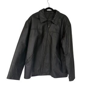 Burks Bay Mens XXL Distressed Genuine Leather Jacket Black Full Zip Bomber Style